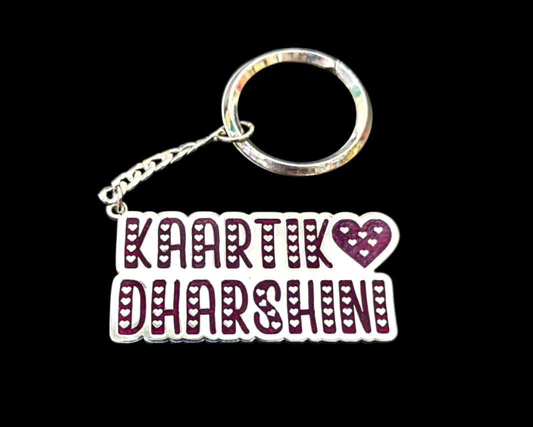 Name Keychain with Mini Hearts